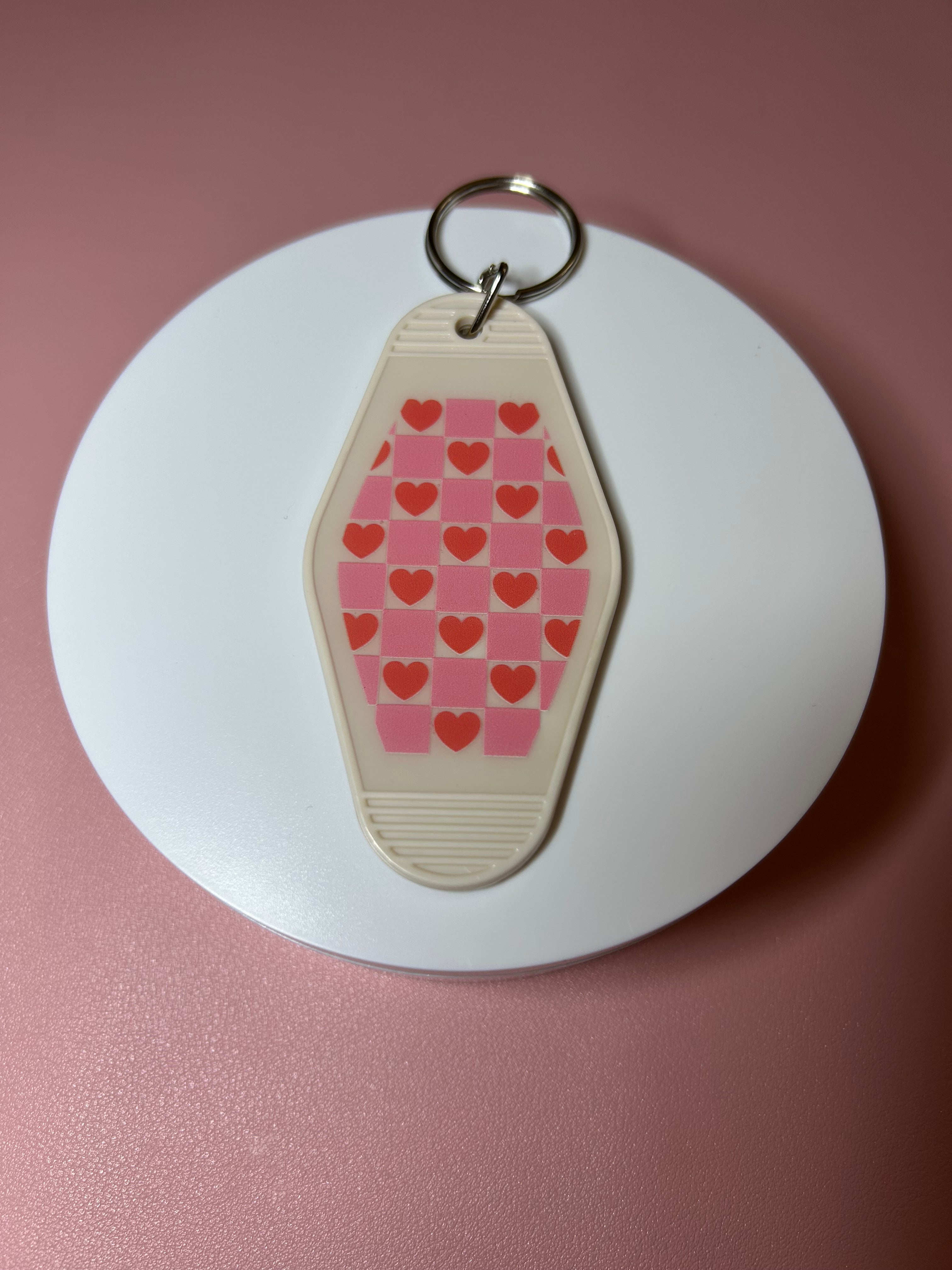 Double sided motel keychain